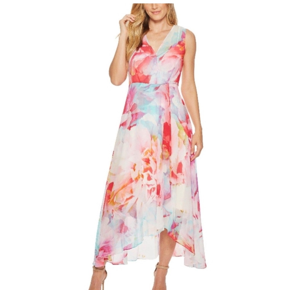 Calvin Klein “high-low” full length dress. Size 12. Beautiful watercolor design
